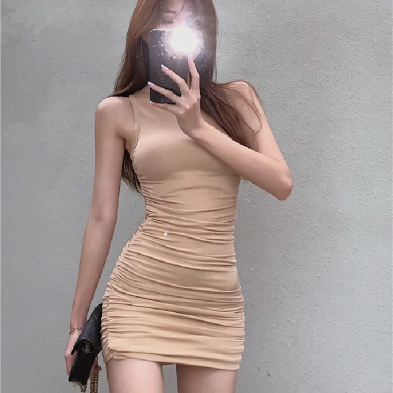 Summer Y2K Skinny Dress For Women 2024 Sexy Korean Fashion Clothes Sleeveless Slim Black Prom Bodycon Mini Pink Dresses Woman