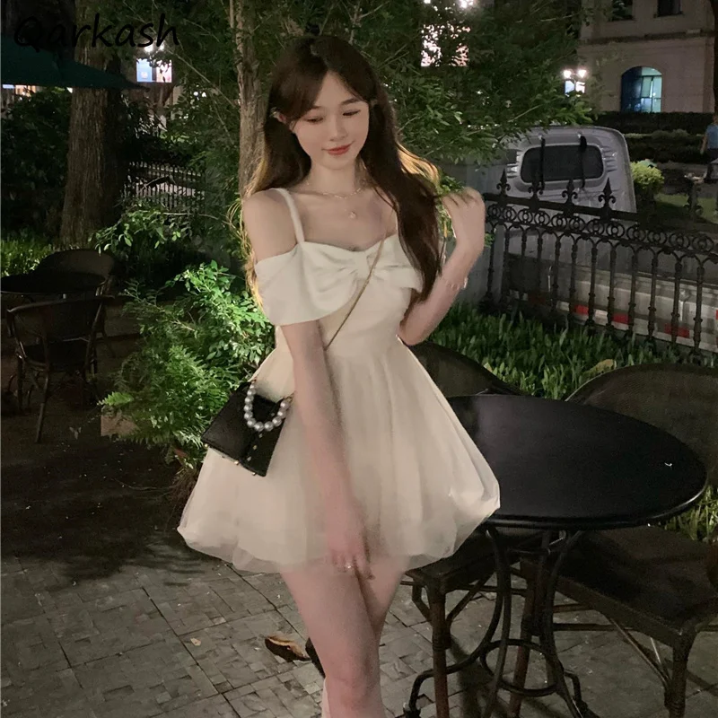 High Waist Sexy Dress Women Kawaii Sweet Hot Girls A-line Big Bow Off Shoulder Summer ?????? ??????? Temper Gentle Kpop Stylish